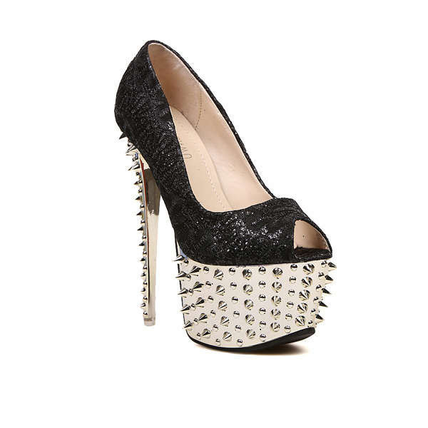 Les femmes sexy en dentelle rivet flatform open toe talons hauts